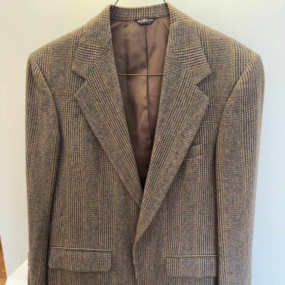 Bill Blass Camel Hair Brown Houndstooth Sport Coat, Read for Measurements